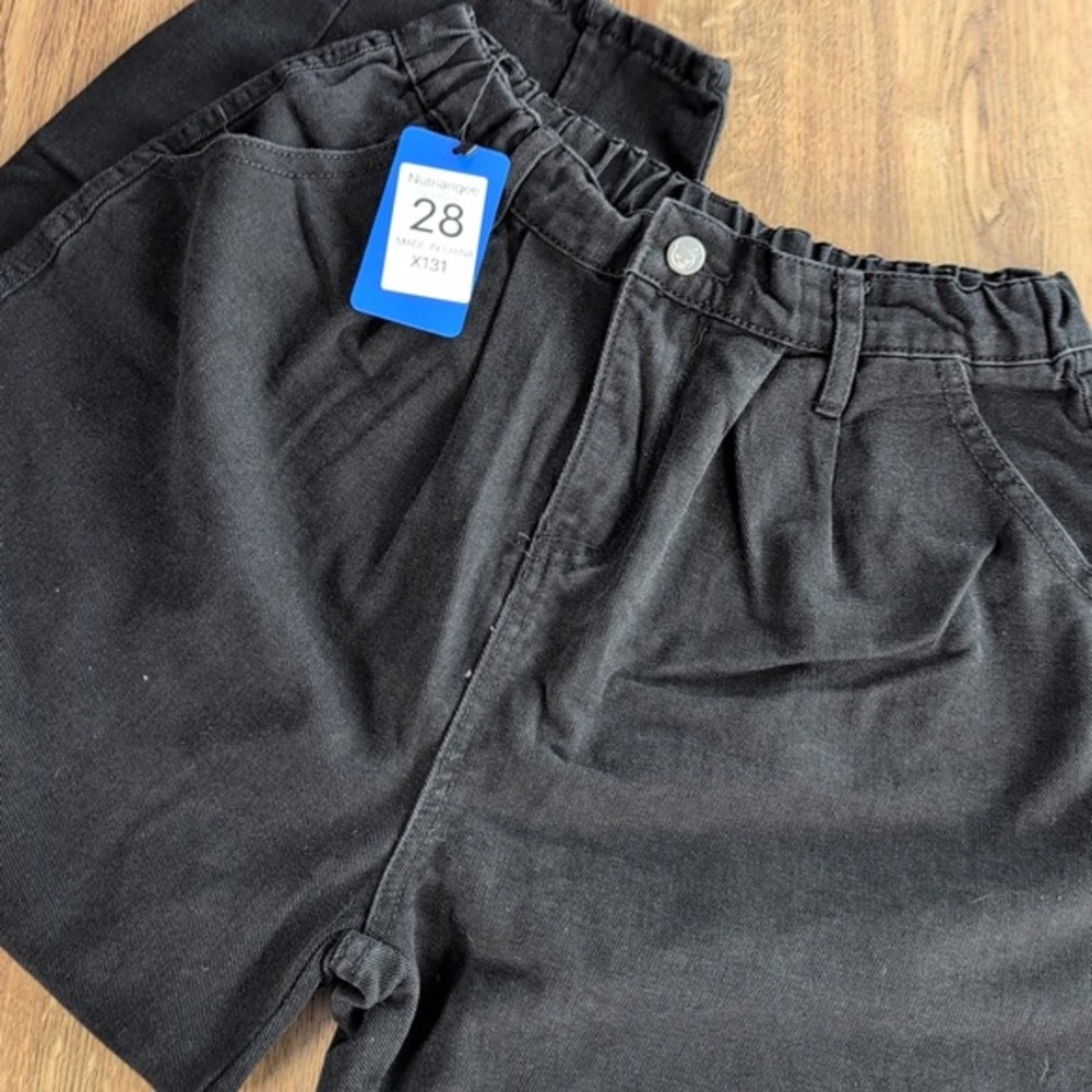 Nutriangee Moto Jeans Men's Size 28 X 26 Black Denim Dress Baggy Wide Leg New
